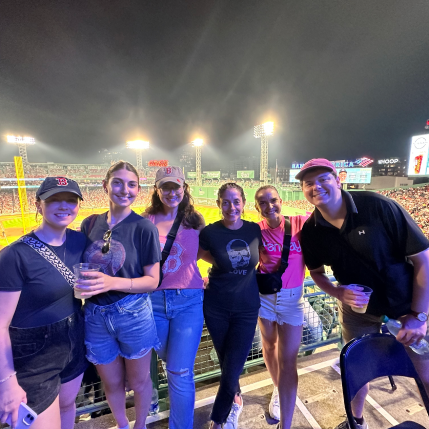 Group of people at a Red Sox game