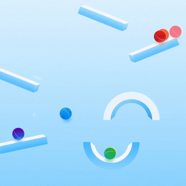 A game with colorful balls flying in the air developed by a B2B Creative Agency.