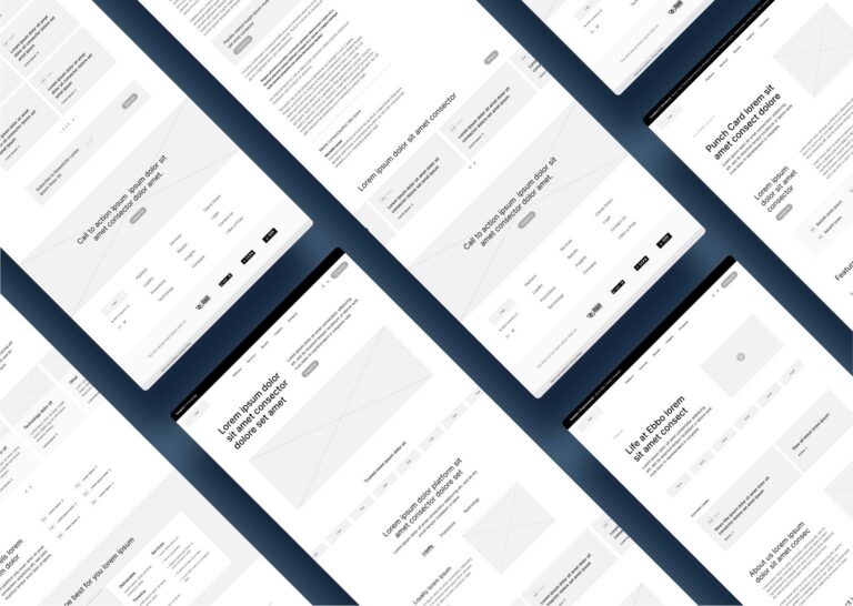 wireframes of pages from the ebbo website redesign