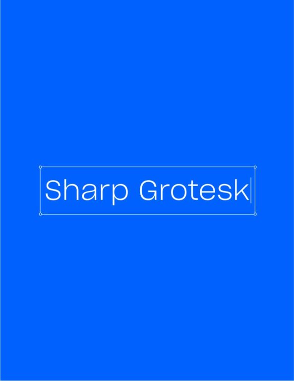 a light blue card showing the name of the font "Sharp Grotesk"