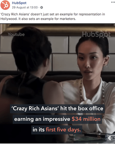 Screenshot of a HubSpot social media post about Crazy Rich Asians
