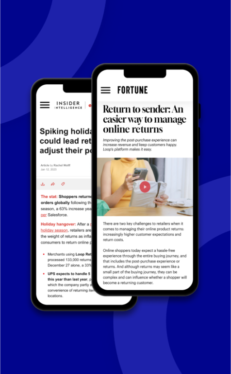 Two phone screens with articles displayed on screen