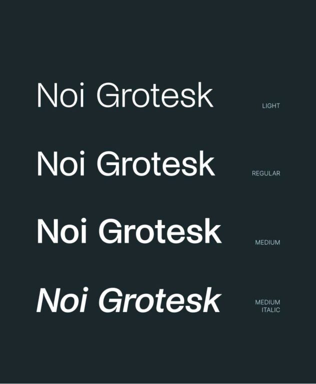 Image displaying "Noi Grotesk" (a font used in Kaleidoscope's revamped branding) in light, regular, medium, and medium italics 