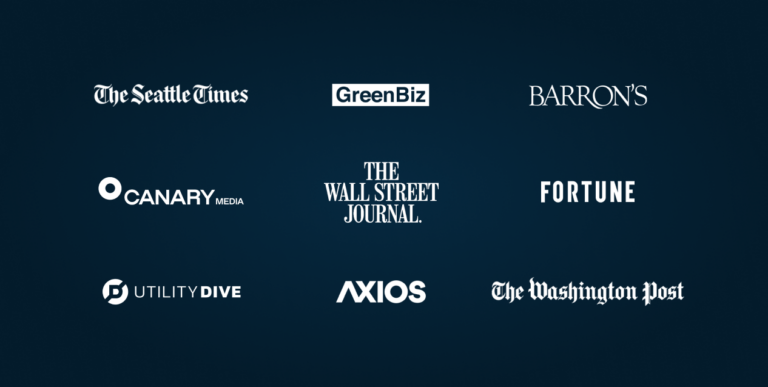Logos of various media outlets including Axios and Fortune against dark blue background
