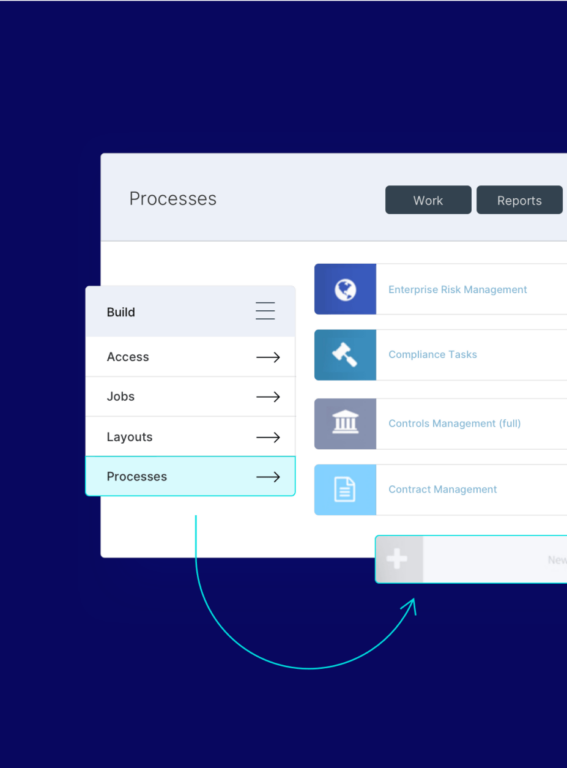 a screenshot of an application window titled "processes" with a menu with the options build, access, jobs, layouts and processes