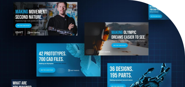 display of various ads created by a b2b manufacturing marketing agency