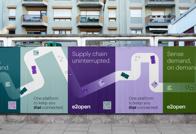 Out of home ad for e2open with the headline "Supply chain uninterrupted"