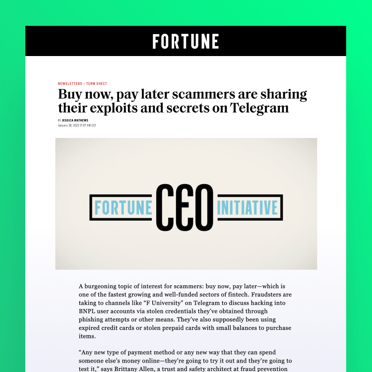 a screenshot of a Fortune article about buy now, pay later scams 