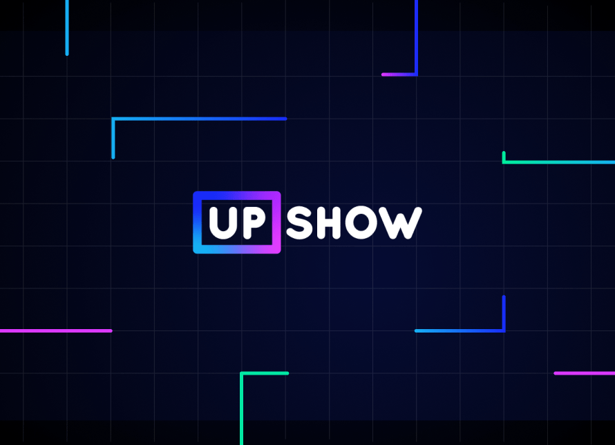 Upshow logo on black background with neon lines