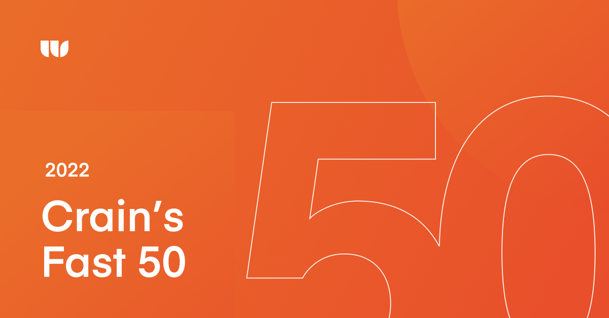 Designed orange graphic announcing Walker Sands made the 2022 Crain's Fast 50 list