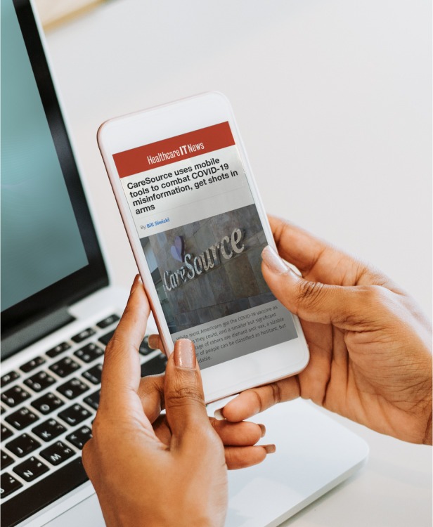 a person views an article from healthcare IT news about CareSource mobile tools 