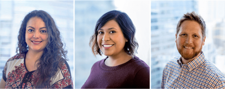 Headshots of Claudia Beltrán, Rosita Vivanco and Tommy Schenck