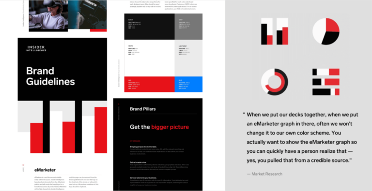 other screenshots from the brand guidelines with a black, red and white color scheme