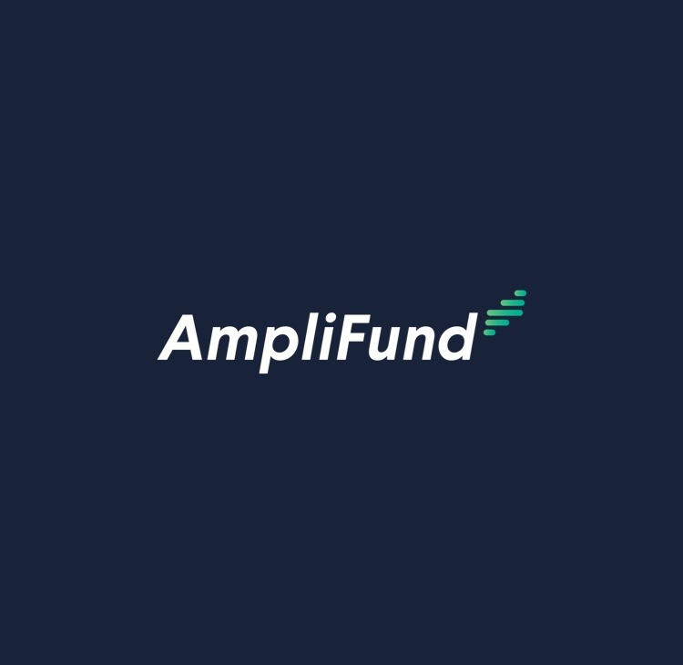 the new Amplifund logo, featuring white text on a dark blue ground