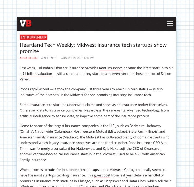 a venturebeat article titled "heartland tech weekly: midwest insurance tech startups show promise"