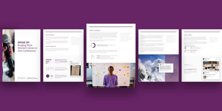 pages from the speak up report on a purple background