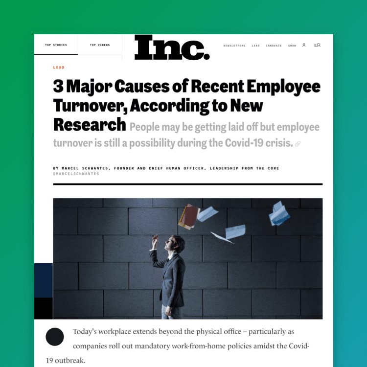 Screenshot of Inc. article titled "3 major causes of recent employee turnover, according to new research"