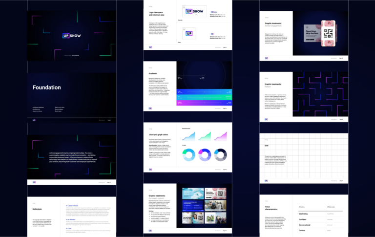 Screenshots of UPshow's revamped brand guidelines