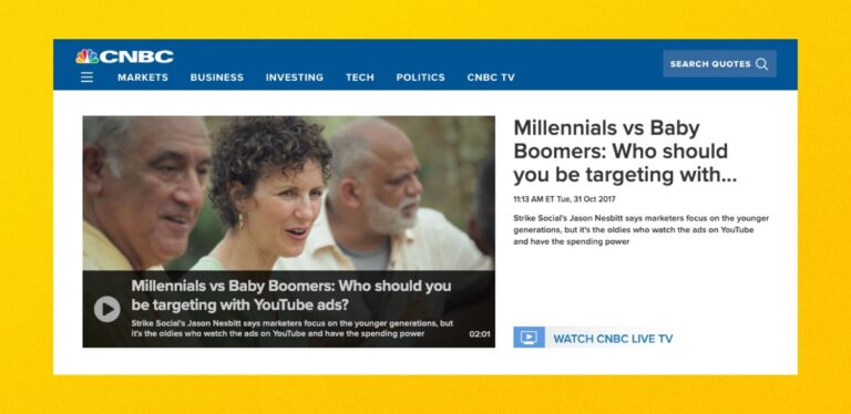 still from a CNBC video titled "Millennials vs. Baby Boomers: Who should you be targeting with YouTube ads?"
