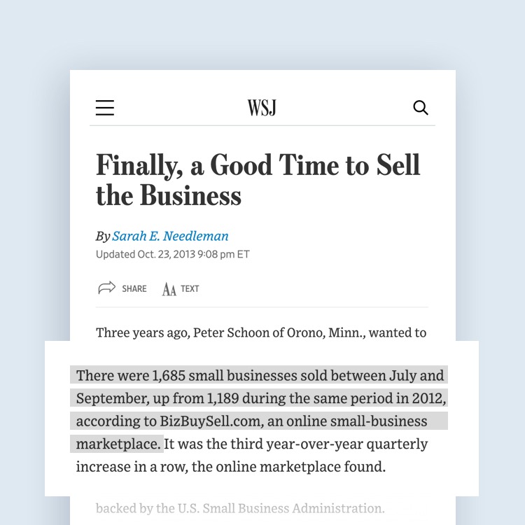 Excerpt from a Wall Street Journal article titled "Finally, a Good Time to Sell the Business"