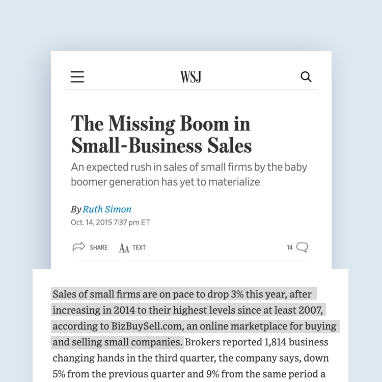 Excerpt from a Wall Street Journal article titled "The Missing Boom in Small-Business Sales"