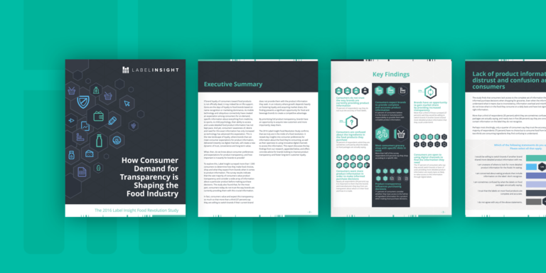 pages from a label insight report titled "how consumer demand for transparency is shaping the food industry" on an aqua background