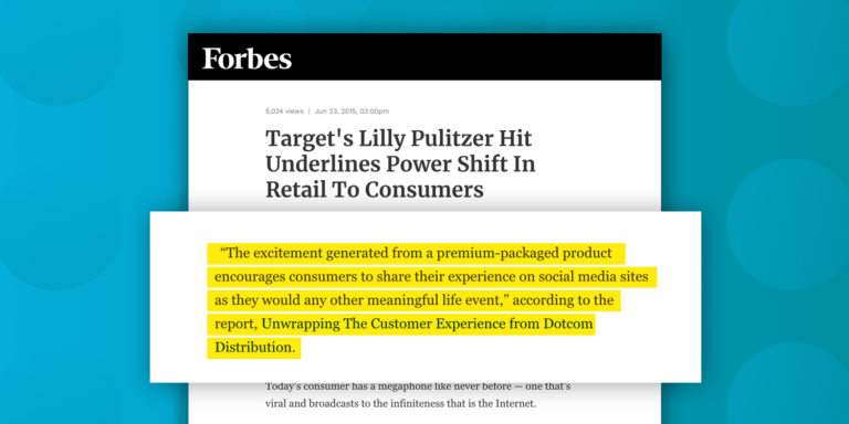 Screenshot of Forbes article with highlighted text mentioning DotCom Distribution's report, "Unwrapping the customer experience"