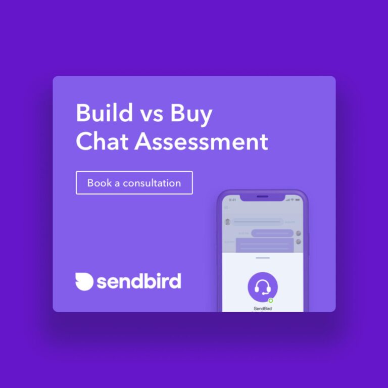 the same build vs buy chat assessment ad in a square format
