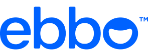 light blue ebbo logo with the hole in the "o" arranged to make a wide smile