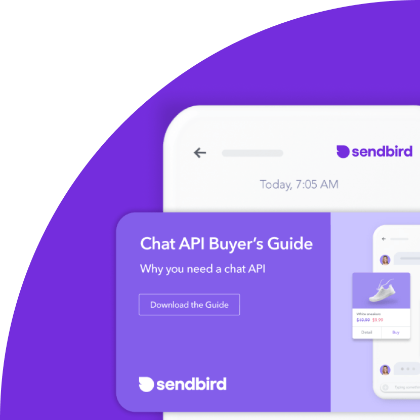 Rendering of Sendbird's Chat API Buyer's Guide with "Download the Guide" CTA