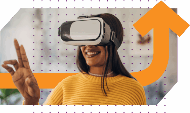 AVI-SPL branding image woman with VR glasses on